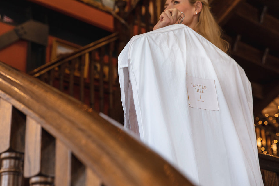 A side view of a Hayden Hill organic cotton Hanging Bag