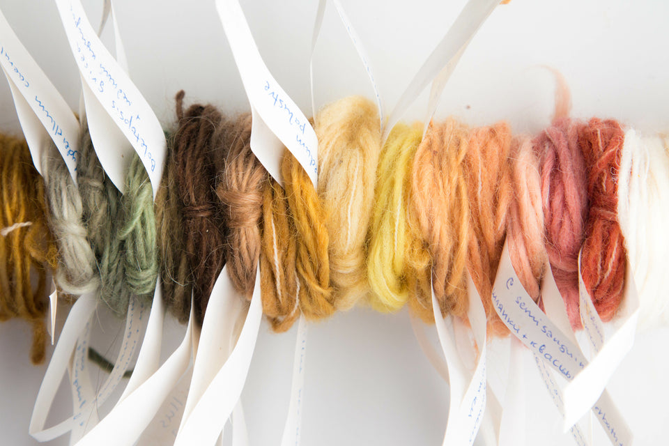 wool yarn hand dyed in different pigments