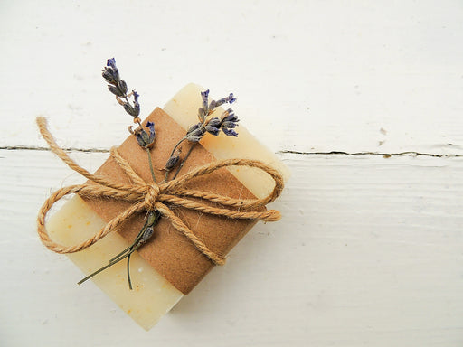 a prettily wrapped bar of lavender soap