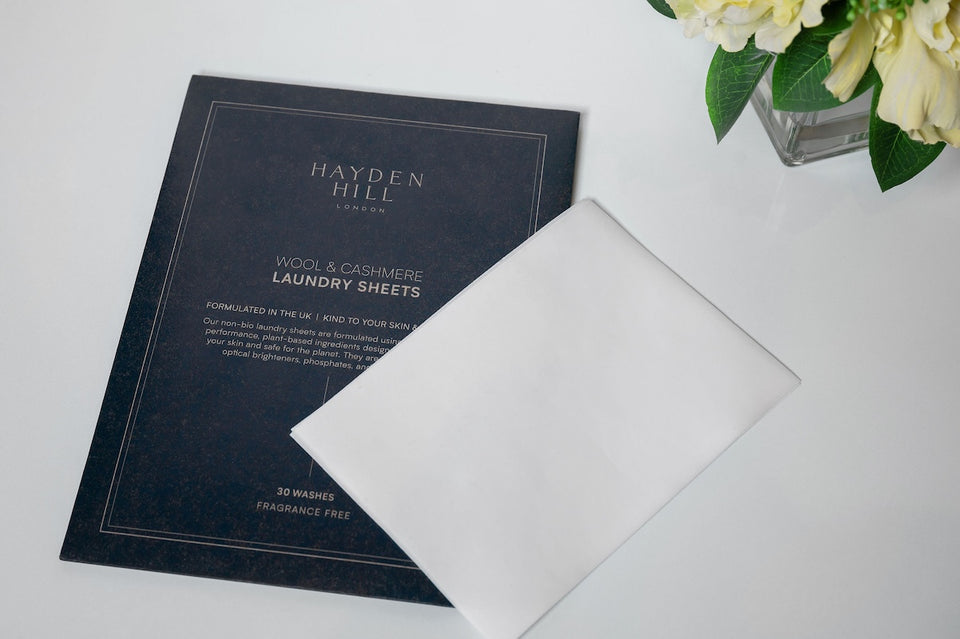 an above view of Hayden Hill Laundry Sheets with pouch lying flat on a surface