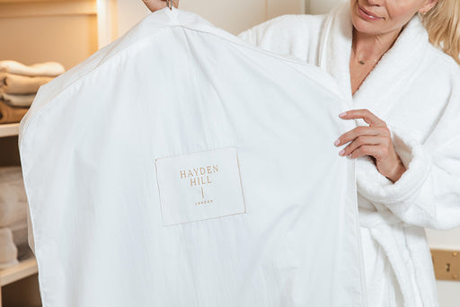 a Hayden Hill 100% organic cotton garment storage bag