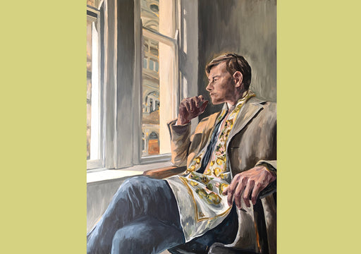 One of Lauren’s painting of a man wearing a full length silk scarf