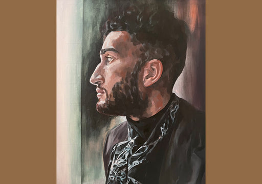 one of Lauren’s paintings of a man wearing one of her scarves