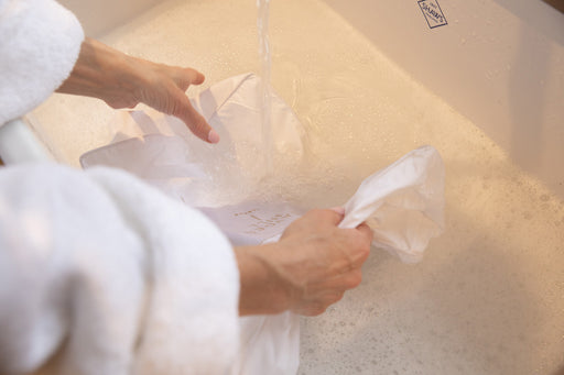a Hayden Hill Storage Bag being hand washed in gentle detergent