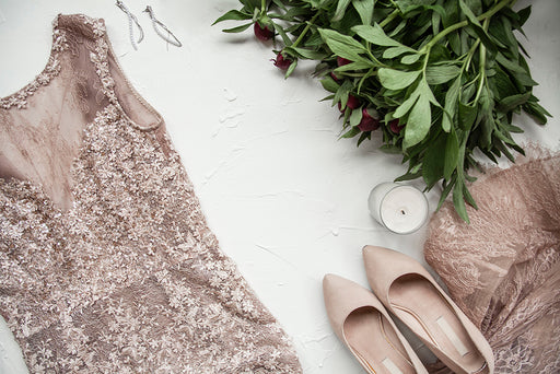 a luxury embroidered evening dress and shoes