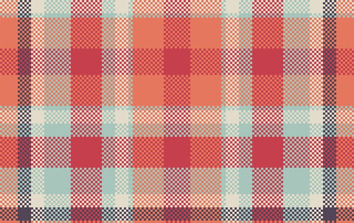 a swatch of Madras tartan material in apricot, turquoise, red, white and black
