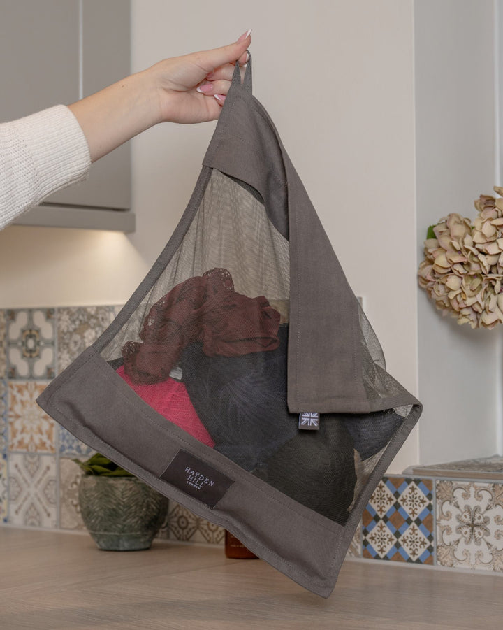 Organic Cotton Wash Bags For Delicates Set of 2 in Charcoal Gray
