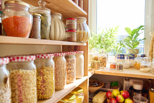 food storage in glass jars in the pantry