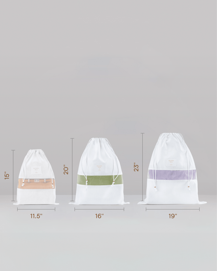 3 Mixed Organic Cotton Dust Bags (S, M, L)