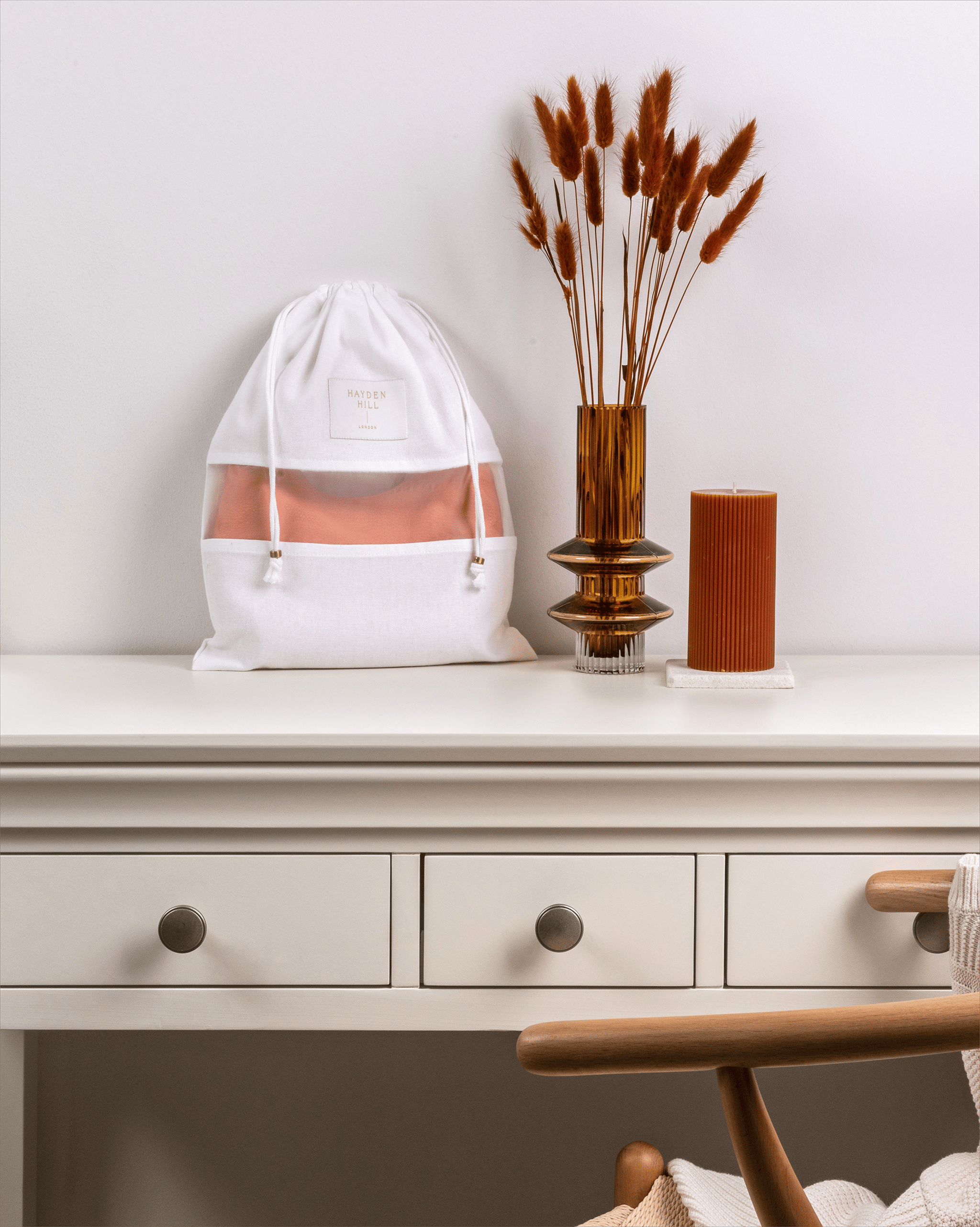 luxury dressing table bag Hayden Hill 3 Small Organic Cotton Dust Bags