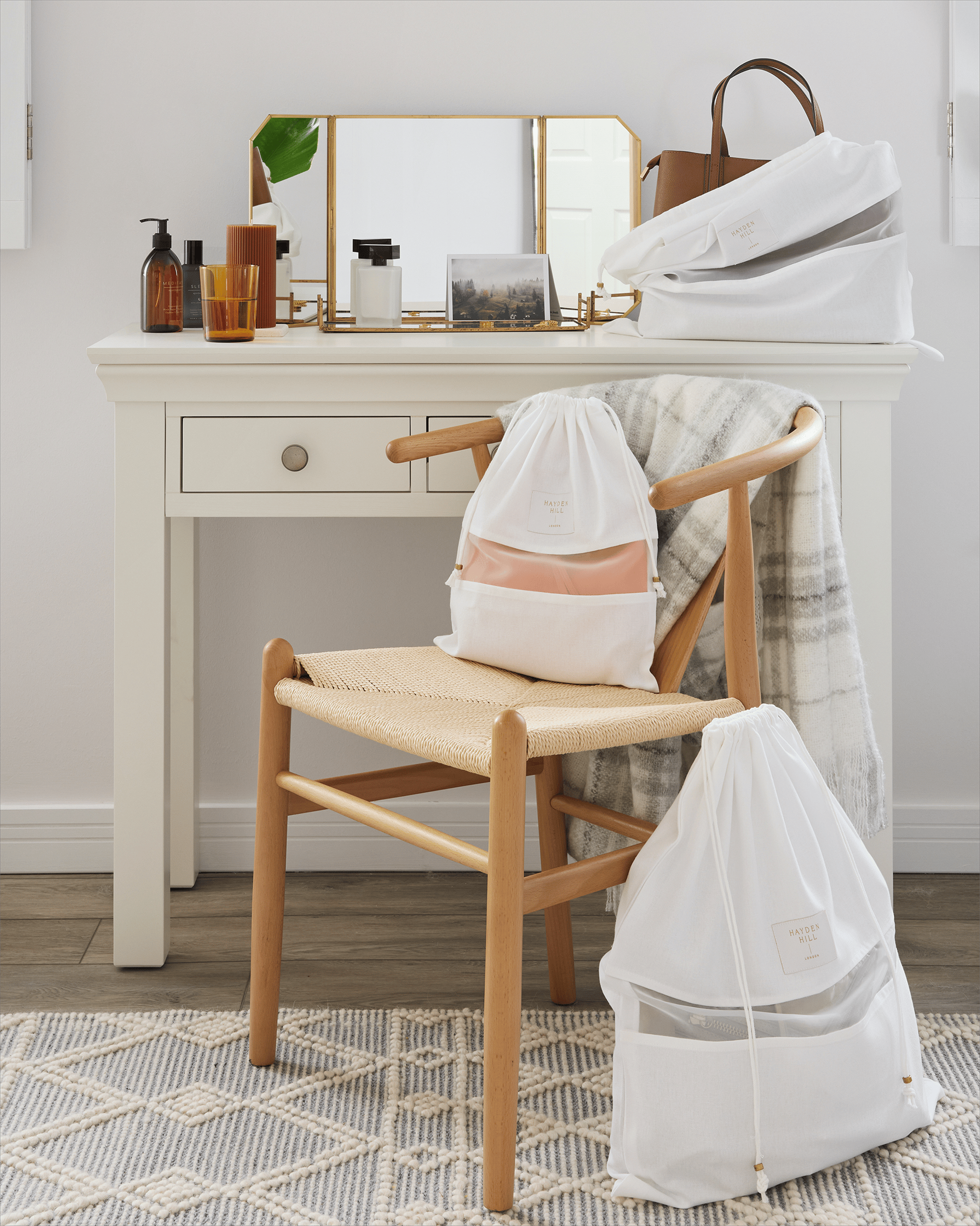 luxury dressing table bag Fluted Vanity Desk With Led Lights Mirror, Luxury Corner Makeup Vanity Desk With Bag Showcase, Big Dressing Table With Glass Top, Cabinets, Shelves, Drawers, Charging Station,Oak