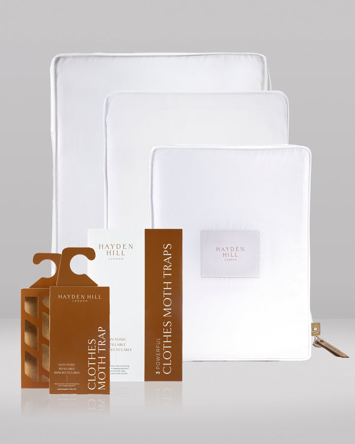 a front view of the large, extra large and double extra large storage bags  with the Clothes Moth Trap and Refill pack 