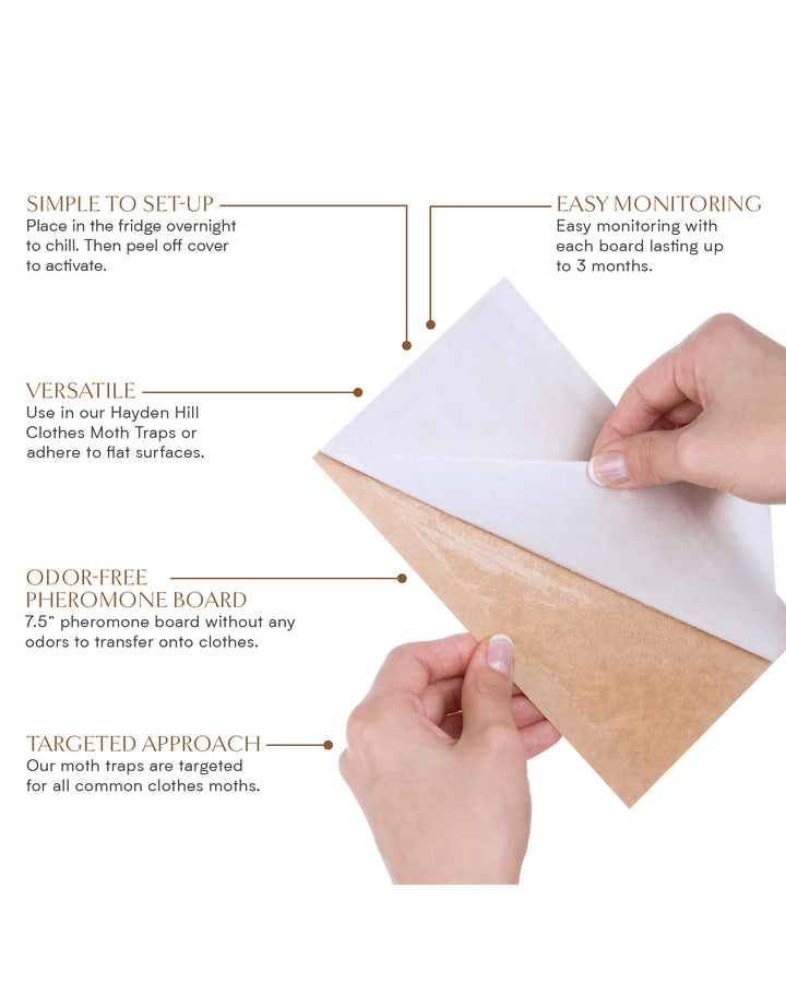 the assembly instructions  and information for the Moth Traps .Place in fridge overnight to chill then peel off cover to activate
