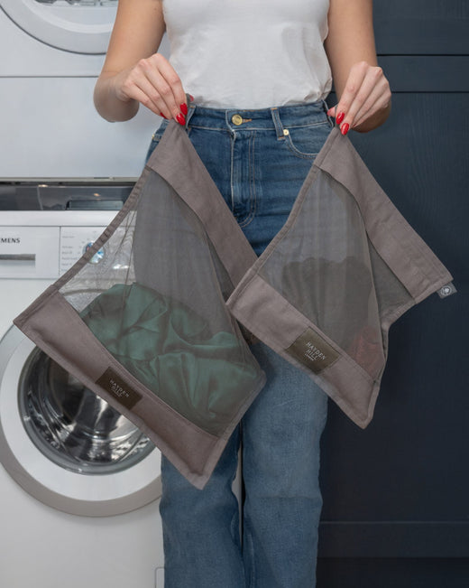 Organic Cotton Wash Bags For Delicates Set of 2 in Charcoal Gray