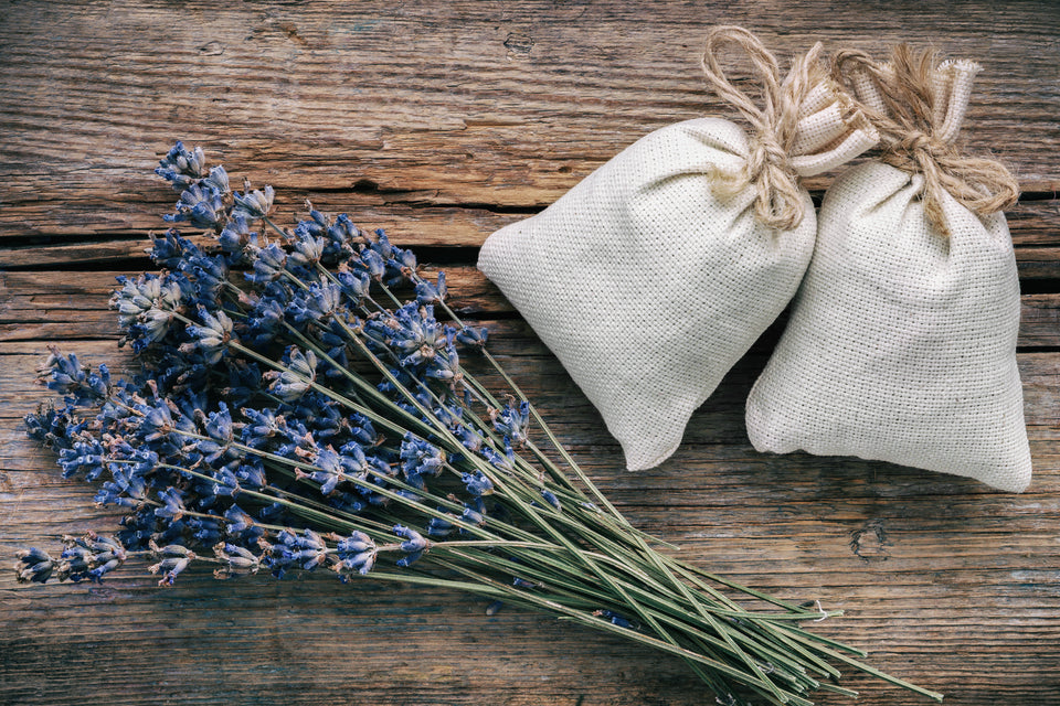 a bunch of lavender with some lavender sachets that smell great and help keep bugs at bay