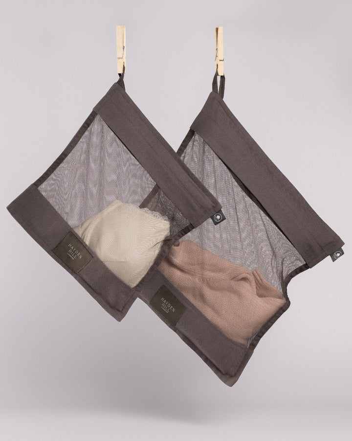 Organic Cotton Wash Bags For Delicates Set of 2 in Charcoal Gray