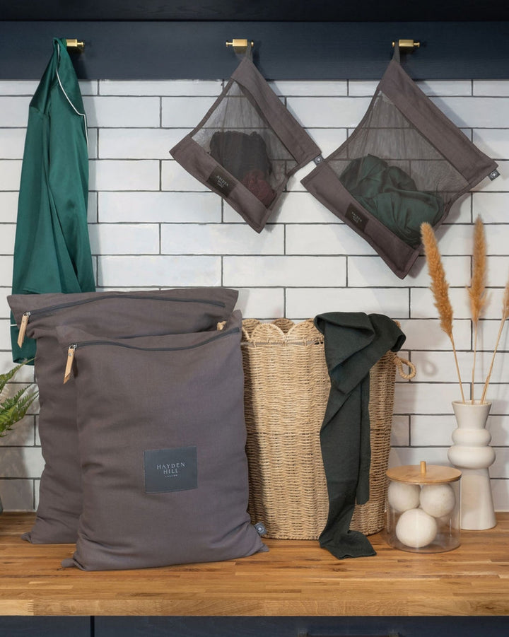 Organic Cotton Wash Bags For Delicates Set of 2 in Charcoal Gray