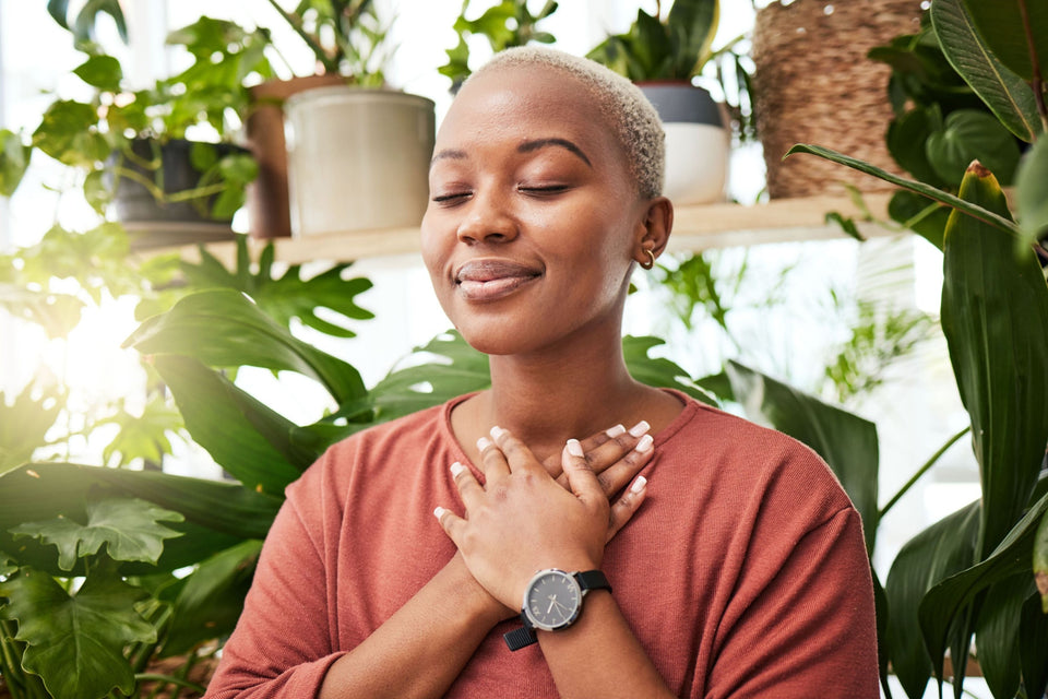 a woman concentrating on her breathing